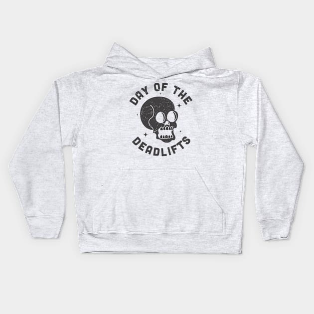 Day of the Deadlifts Funny Halloween Skull Workout Gym Kids Hoodie by OrangeMonkeyArt